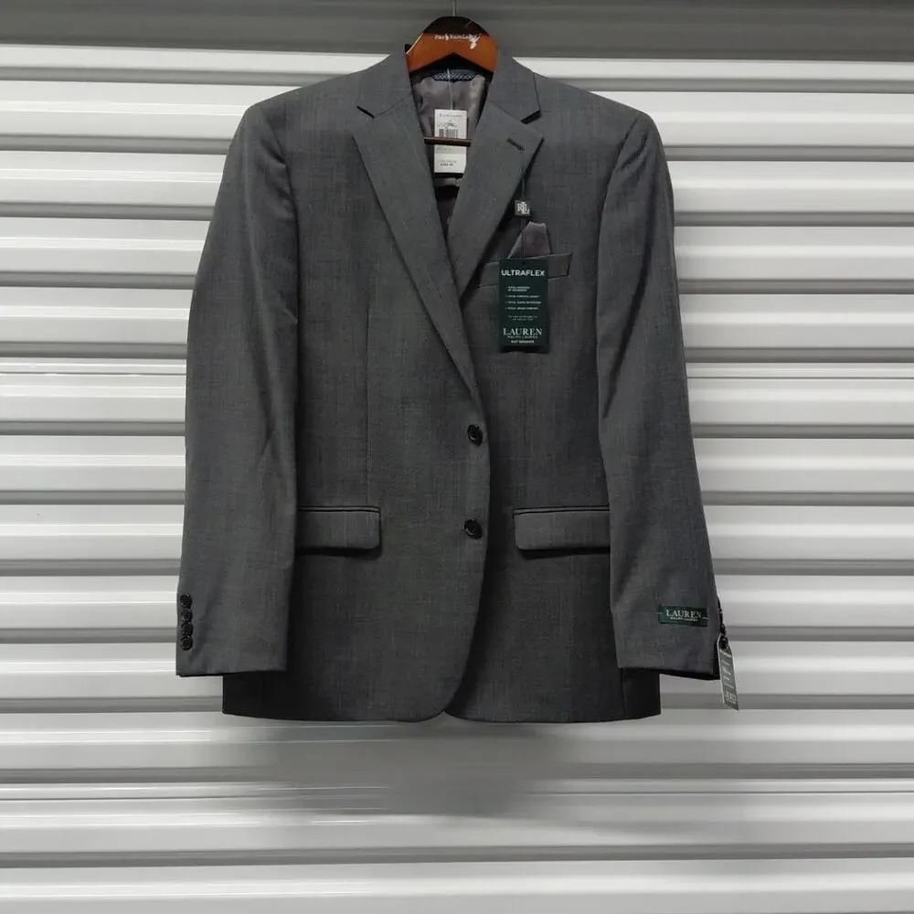 Lauren Ralph Lauren Mens Blazer Sz 42R Gray Wool Blend Ultraflex Stretch Jacket